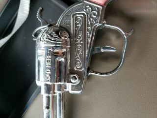 Vintage Halco Metal Die Cast Toy Cap Gun Pistol Pink Handle with holster 3