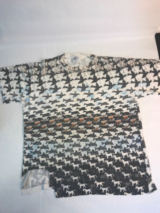 Vtg 90s M.  C.  Escher T - Shirt Size Xl All Over Print Andazia Distressed
