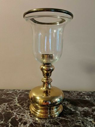 Vintage Chapman 1977 Large Brass Glass Hurricane Lamp - Candle Holder