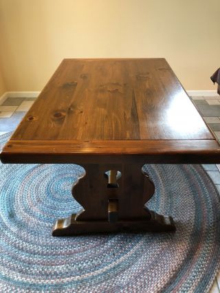 Dining Table,  Wood,  Honey Color.  Ethan Allen,  Antique Pine,  Tavern Trestle
