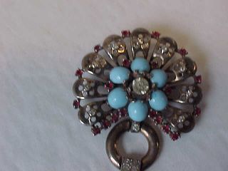 1946 Alfred Philippe Crown Trifari Sterling Turquoise Pin Brooch 2