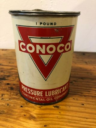 Vintage Conoco 1 Lb Grease Can Collectible - One Pound Gas Oil Sign