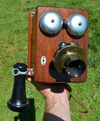 Rare Antique 1894 305 E Bell Telephone Co Hand Crank Oak Wood Western Electric