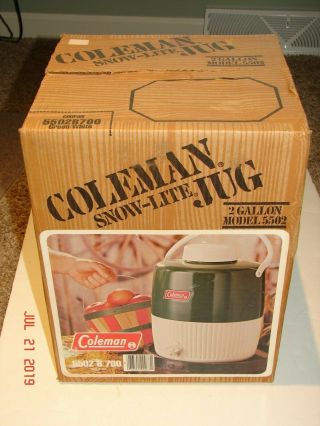 Vintage Coleman 2 Gallon Green Snow - Lite Jug 5502b 700 Nos