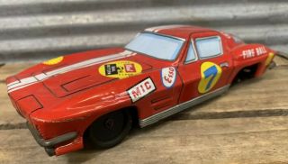 Rare Vtg 60s Taiyo Japan Tin Friction Corvette Race Car Hurst Esso Shell Toy Car