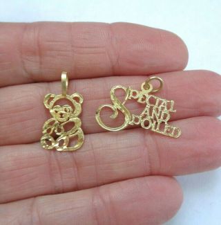 2 Vintage Solid 14k Yellow Gold Charms Bear,  Special And Spoiled 1.  37g No Scrap
