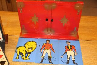 VINTAGE MAGIC TRICKS CUBES WOODEN BOX SILK HANDKERCHIEFS ROPE MAGICIAN LION DOOR 4