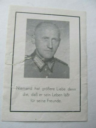 Rare Wwii German Death Card,  For Polezei (police),  4 1/2 Year Veteran