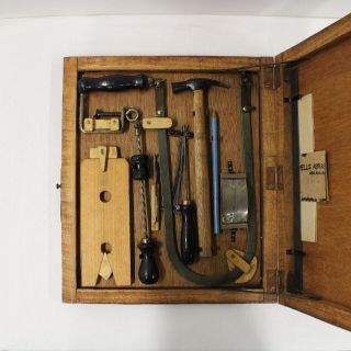 Vintage Upholstery Tool Kit In Wooden Carry Box 209