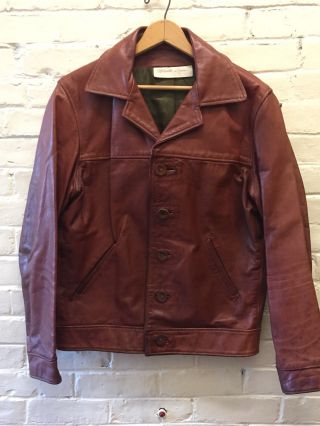 Vtg 70s Men L Walter Dyer Brown Leather Jacket Leather Buttons
