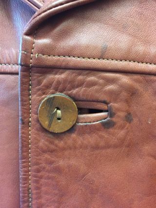 Vtg 70s Men L Walter Dyer Brown Leather Jacket Leather Buttons 2