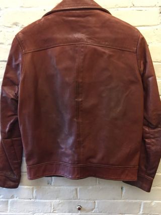 Vtg 70s Men L Walter Dyer Brown Leather Jacket Leather Buttons 8