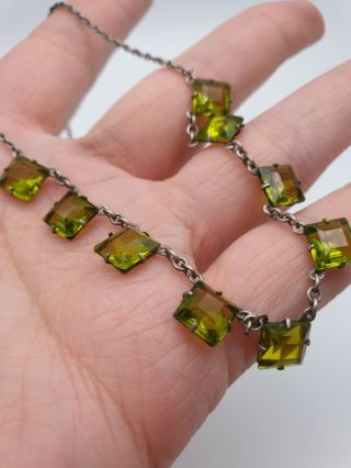 Vintage Czech Art Deco Green Glass Open Backed Green Necklace