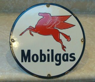 Vintage Mobilgas Gasoline Service Station Porcelain Fuel & 0il Plate Sign