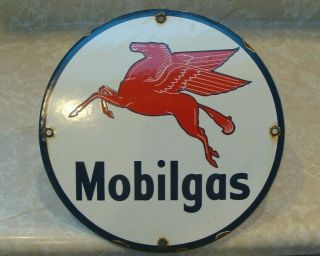 VINTAGE MOBILGAS GASOLINE SERVICE STATION PORCELAIN FUEL & 0IL PLATE SIGN 2