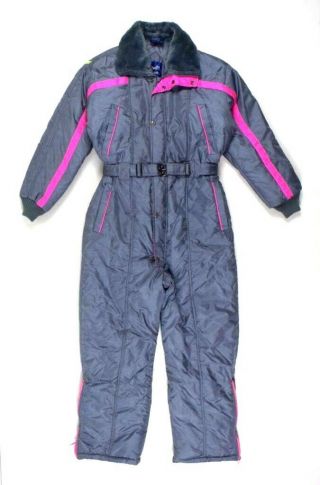 Vintage 90s Snowmobile Snow Suit Jumpsuit Coveralls Gray Neon Insulated Womens M