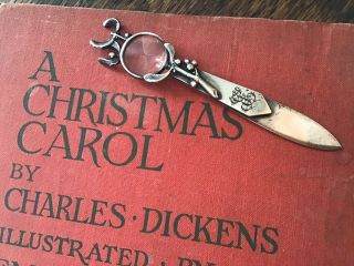 MISTLETOE Victorian French Silver Plated Book Mark Reading Magnifier Magnifying 2
