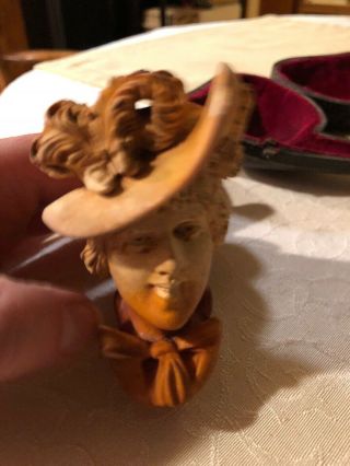 ANTIQUE VINTAGE 1800 ' S MEERSCHAUM PIPE VICTORIAN LADY WITH AMBER STEM 2