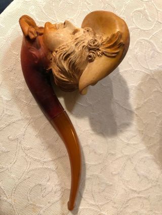 ANTIQUE VINTAGE 1800 ' S MEERSCHAUM PIPE VICTORIAN LADY WITH AMBER STEM 4