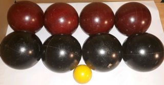 Vintage Rustic Bocce Ball Set Red And Black Sport Craft Italy -