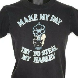 Harley Davidson T Shirt Vintage 80s Make My Day Try To Steal My Harley Usa Small