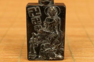 rare chinese old yak horn hand carved Guanyin dragon statue Snuff bottle gift 2