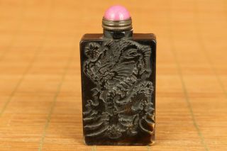 rare chinese old yak horn hand carved Guanyin dragon statue Snuff bottle gift 4