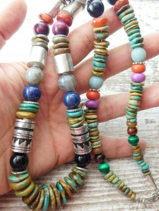 Vtg Old Pawn Navajo Tommy Rosita Singer Sterling Silver Bead Turquoise Necklace