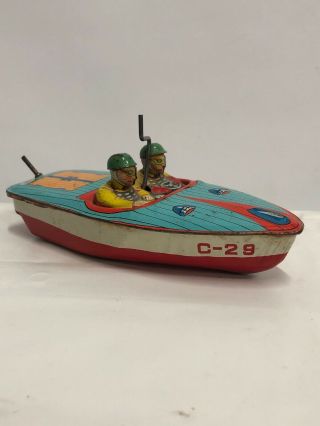 Vintage Speed Boat C - 29 Litho Wind - Up Toy Metal Trade Mark Made In Japan Mt