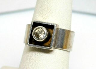 Vintage Finland Designer Signed Sterling Silver Citrine Modernist Ring Sz 8