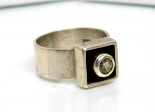 Vintage Finland Designer Signed Sterling Silver Citrine Modernist Ring Sz 8 2