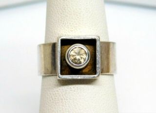 Vintage Finland Designer Signed Sterling Silver Citrine Modernist Ring Sz 8 4