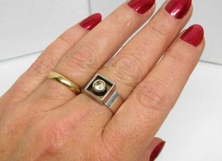 Vintage Finland Designer Signed Sterling Silver Citrine Modernist Ring Sz 8 5