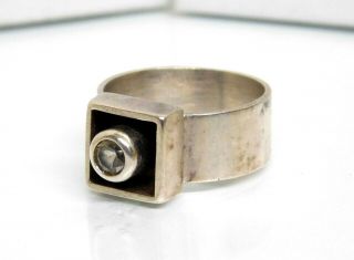 Vintage Finland Designer Signed Sterling Silver Citrine Modernist Ring Sz 8 7