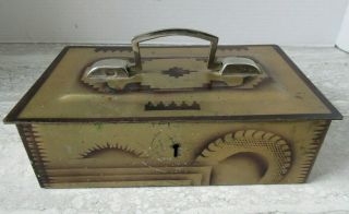 Old Vintage Tin Painted Cash Box Art Deco Style Umrao