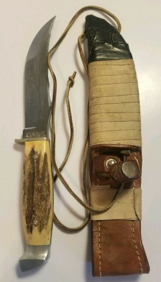 Case Vintage Fixed Blade Hunting Knife With Sheath Stag Handle