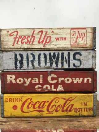 Four Antique Wooden Soda Crates - Brown’s,  7up,  Rc Cola,  Coke (3)