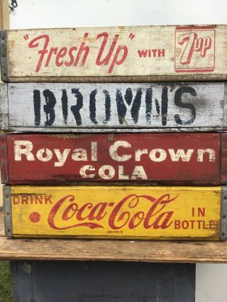 Four Antique Wooden Soda Crates - Brown’s,  7up,  RC Cola,  Coke (3) 2