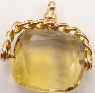 Antique 9carat Yellow Gold Swivel Spinner Watch Fob With Cairngorm Citrine Stone