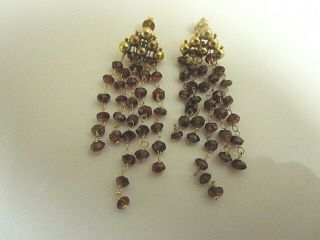 Vintage 18k Gold & Garnet Dangle Earrings.  2 1/4 " X 1/2 "