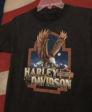 Vintage 80’s Harley Davidson 3d Emblem 1987 Biker Eagle T Shirt Sz M Thin