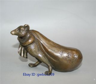 Chinese Old Brass Statue Hand Carved Wealth Mouse