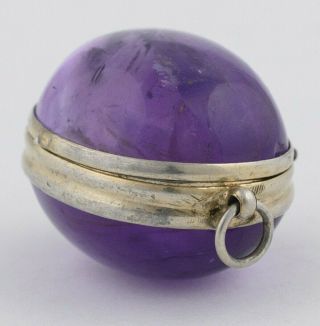 Antique Victorian Sterling Silver Natural Amethyst Orb Large Locket Pendant