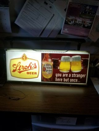 Vintage 60s Strohs Beer Light You Are A Stranger Here But Once 25 " X10 "
