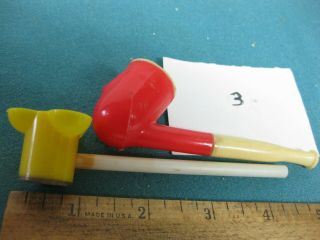 Vintage Set Of Two Toy Bubble Pipes,  One With Whistle,  Set 3 Of 3