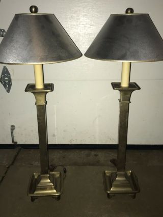Vintage Chapman Brass Buffet Candlestick Table Lamps Tall 36” Lamp Mcm Light