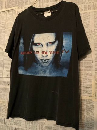 Vtg 90s Marilyn Manson God Is In The Tv Rock T - Shirt
