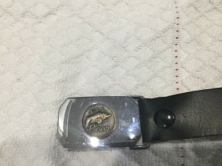 Vintage Fred Bear Coin Medallion Silver Color Belt Buckle & Leather