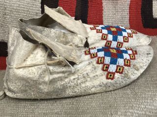 Antique old Plains Native Moccasins Beaded With Parfleche Soles 3