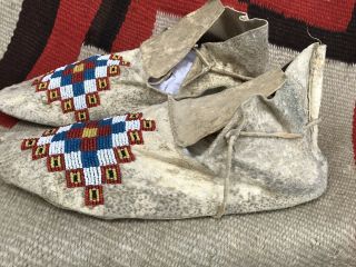 Antique old Plains Native Moccasins Beaded With Parfleche Soles 6